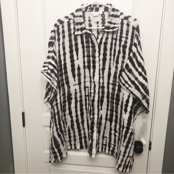 🆕 La Blanca Java & White Tie Dye Stripe Button Up Cover Up one size - Picture 2 of 9